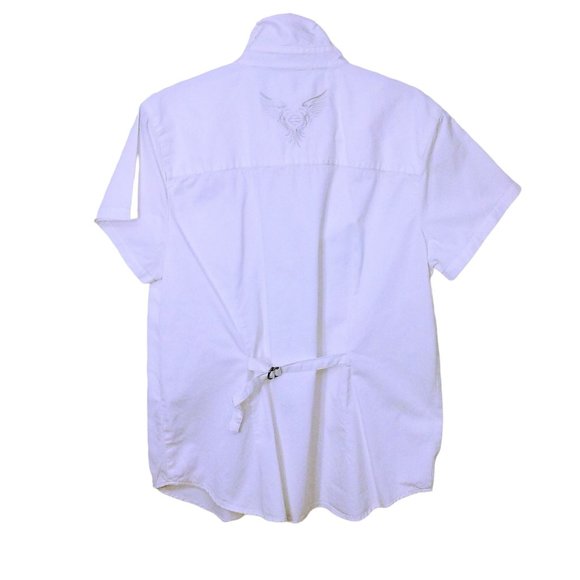 2008 Harley Davidson Blouse SSL Top Shirt Ladies-XL Pockets Buckles Logo White - Picture 2 of 10